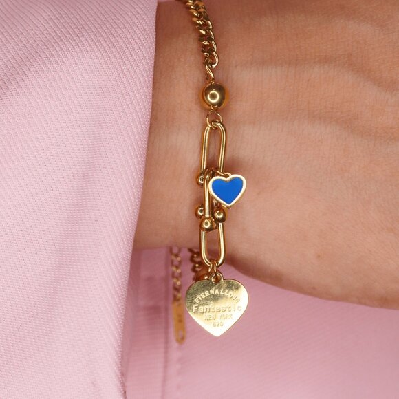 Stylish Blue Heart Stainless Steel Bracelet – Unique Fashion Accessory - Picture 4 of 5